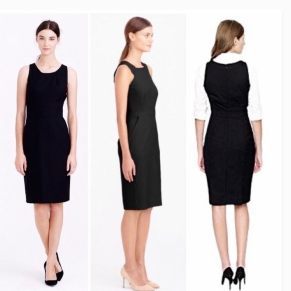 J Crew Dress Emmaleigh Wool Sheath Black sleeveless Pockets Classic size 2. - Picture 1 of 9